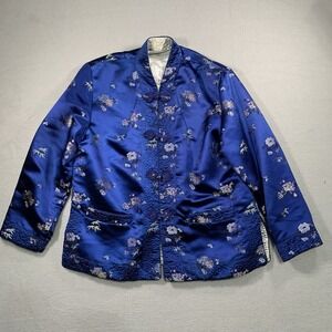 Yin Zing Blue / gray Reversible Satin Asian Tang Jacket with Frog Buttons XL